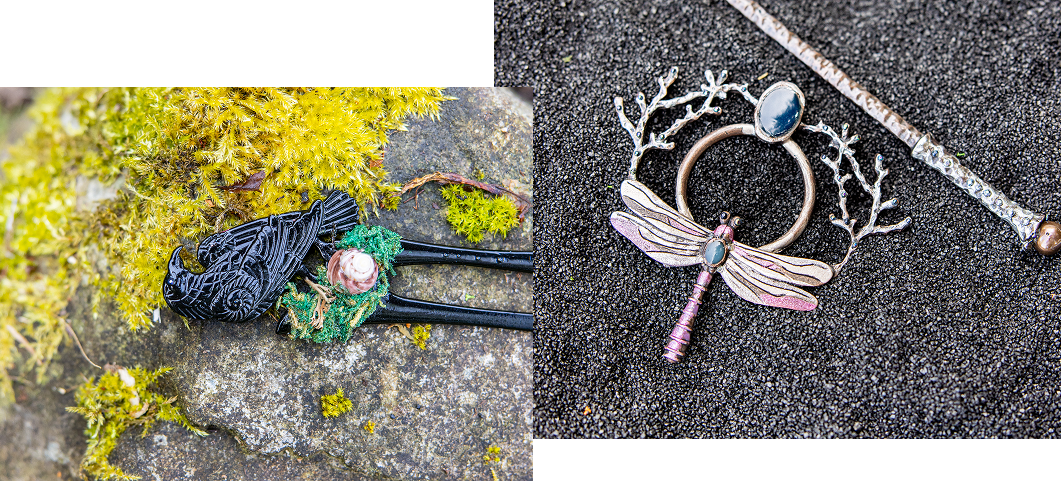 Decorative hairpins with bird and dragonfly pendant